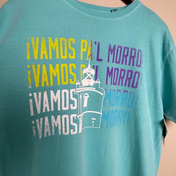 NWT Puerto Rico Graphic Tee Short Sleeve Crew Neck Blue Neon El Morro San Juan L - Picture 5 of 11
